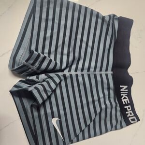 Nike Pro Black and Gray Striped Athletic Shorts